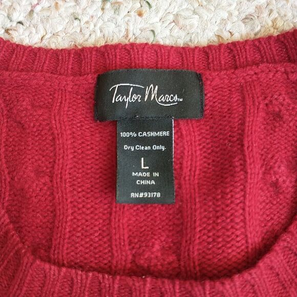 Taylor Marcs Sweater Pullover Jumper Women L/M* Red 100%Cashmere Cable Knit - Picture 6 of 6